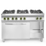 Gasfornuis Kitchen Line 6-pits met convectieoven GN 1/1, HENDI, Kitchen Line, 230V/3000W, 28,5kW, 1200x722x(H)900mm