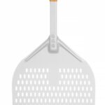 Pizzaschep vierkant geperforeerd met korte handgreep, HENDI, 350x710mm