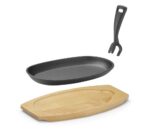 Gietijzeren schaal met houten onderlegger en greep, HENDI, Zwart, 280x140x(H)30mm - Afbeelding 4