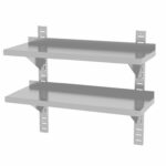 Dubbele wandplank, in hoogte verstelbaar, met 2 beugels, HENDI, 800x300x(H)600mm