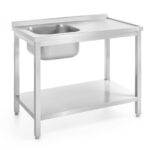 Spoeltafel met plank – geschroefd, diepte 600 mm, HENDI, Profi Line, Linkerkant, 1000x600x(H)850mm