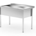 Tafel met enkele wasbak – gelast, diepte 700 mm, kamerhoogte 300 mm, HENDI, Profi Line, 800x700x(H)850mm