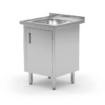 Wastafel, gelast, met kast en scharnierende deuren, HENDI, Profi Line, 600x600x(H)850mm