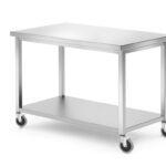 Mobiele tafel, met plank – geschroefd, HENDI, Kitchen Line, 1200x600x(H)850mm