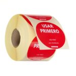 Voedselveiligheidsstickers, multifunctioneel, eenvoudig verwijderbaar, “EERST GEBRUIKEN”, HENDI, Rood, 500 st., ⌀50mm