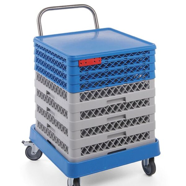 Trolley for dishwasher racks with handle