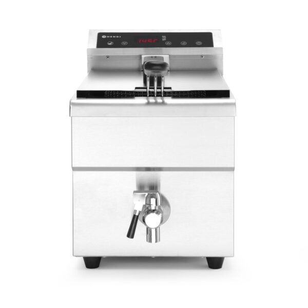 Induction deep fryer with drain tap