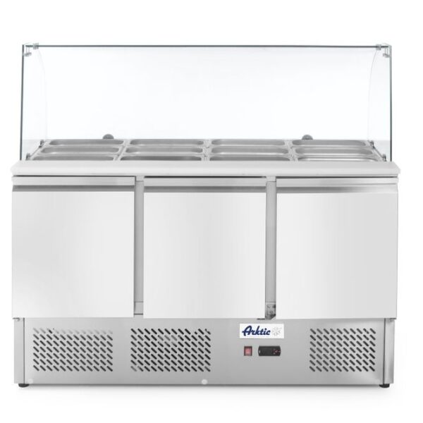 Three door salad counter with glass display 380L
