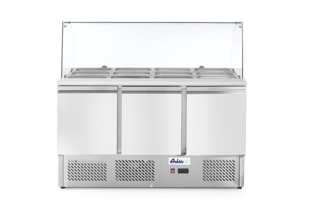 Three door salad counter with glass display 380L