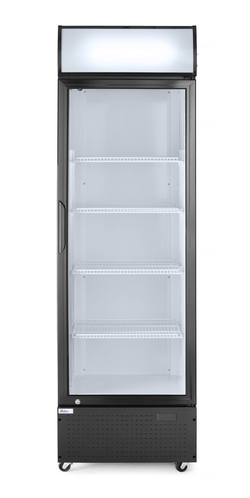 Back bar refrigerator with a backlit panel
