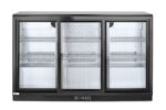 Back bar refrigerator with triple sliding doors