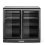 Back bar refrigerator with double sliding doors