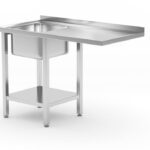 Sink table with shelf and space for undercounter dishwasher