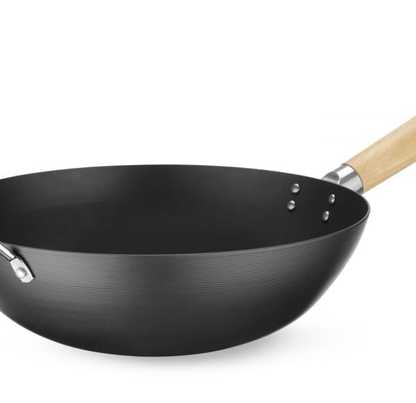 Wok with wooden handle