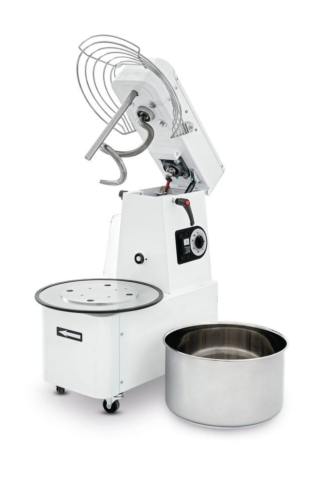 Spiral mixer with rising head and removable bowl
