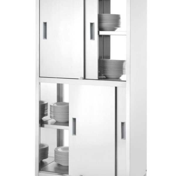 Pass-through cupboard with partition and sliding doors – bolted