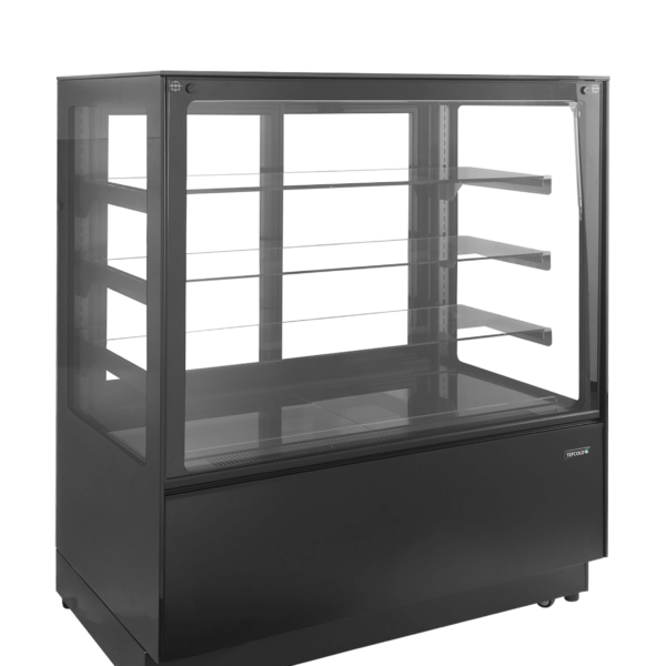 TEFCOLD Koelvitrinecounter met plat glazen front en bovenblad PDA3-CTF120B-1
