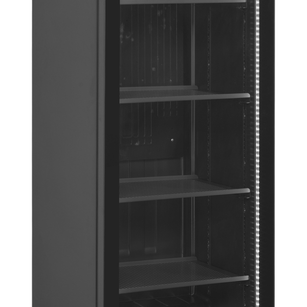 TEFCOLD Zwarte displaykoeler met aan linkerkant scharnierende deur SCU1425 FRAMELESS L/H