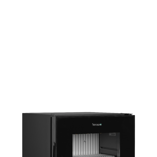 TEFCOLD Zwarte minibar met randloze glazen deur TM33G